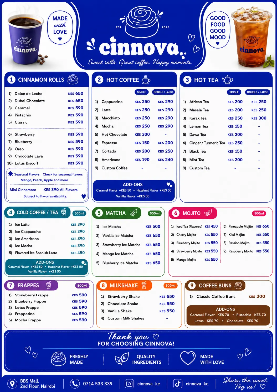 Cinnova Nairobi menu